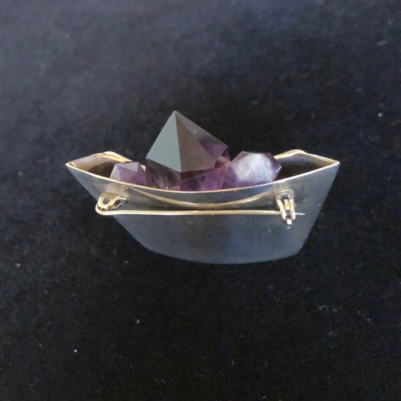 Vintage Amethyst Gemstone and Silver Brooch - Picture 4 of 6